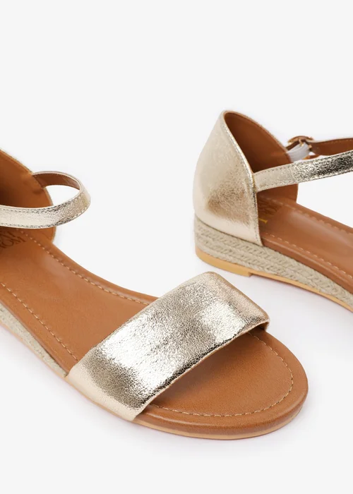Where's That From Wide-Fit Metallic Gold Eleanor Low Wedge Shoes - 3 Image 4