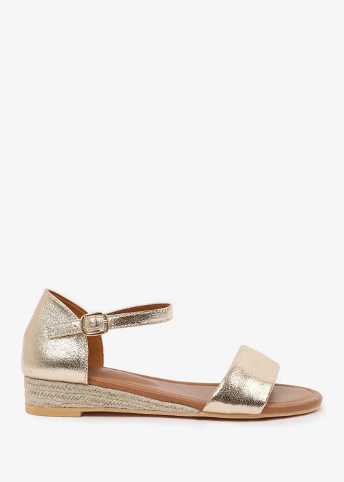 Where's That From Wide-Fit Metallic Gold Eleanor Low Wedge Shoes - 3 Image 2