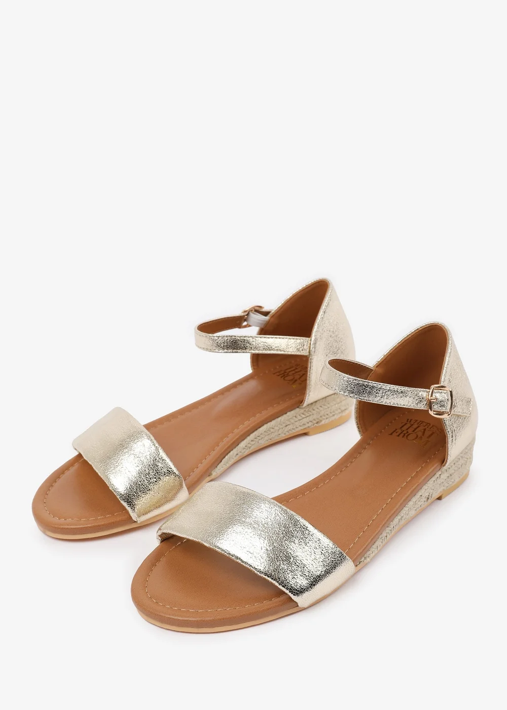 Where's That From Wide-Fit Metallic Gold Eleanor Low Wedge Shoes - 3 Image 3