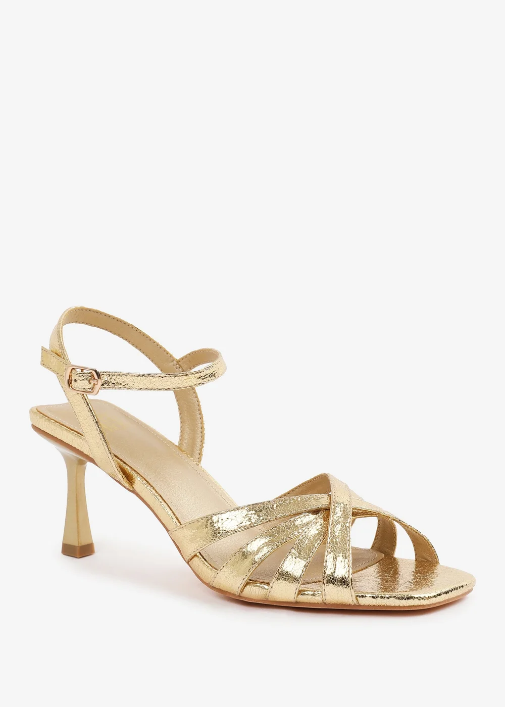 Where's That From Gold PU Torigh Cross-Over Multi-Strap Adjustable Buckle Heel - 3 Image 3