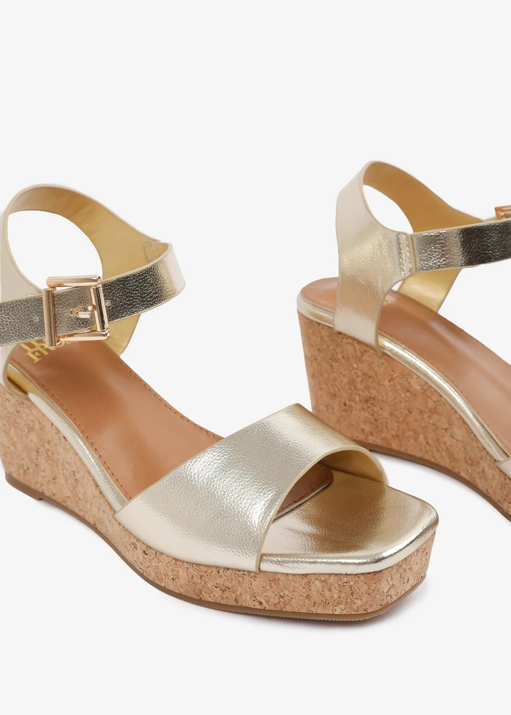 Where's That From Gold PU Giselle Wide-Fit Wedge Sandals With Buckle-Ankle-Strap - 4 Image 4