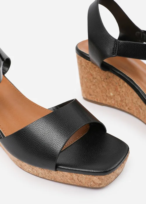 Where's That From Black PU Giselle Wedge Sandals With Buckle-Ankle-Strap - 7 Image 4