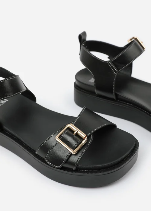 Where's That From Black PU Isabel Double-Buckle-Strap Platform Sandals - 3 Image 4