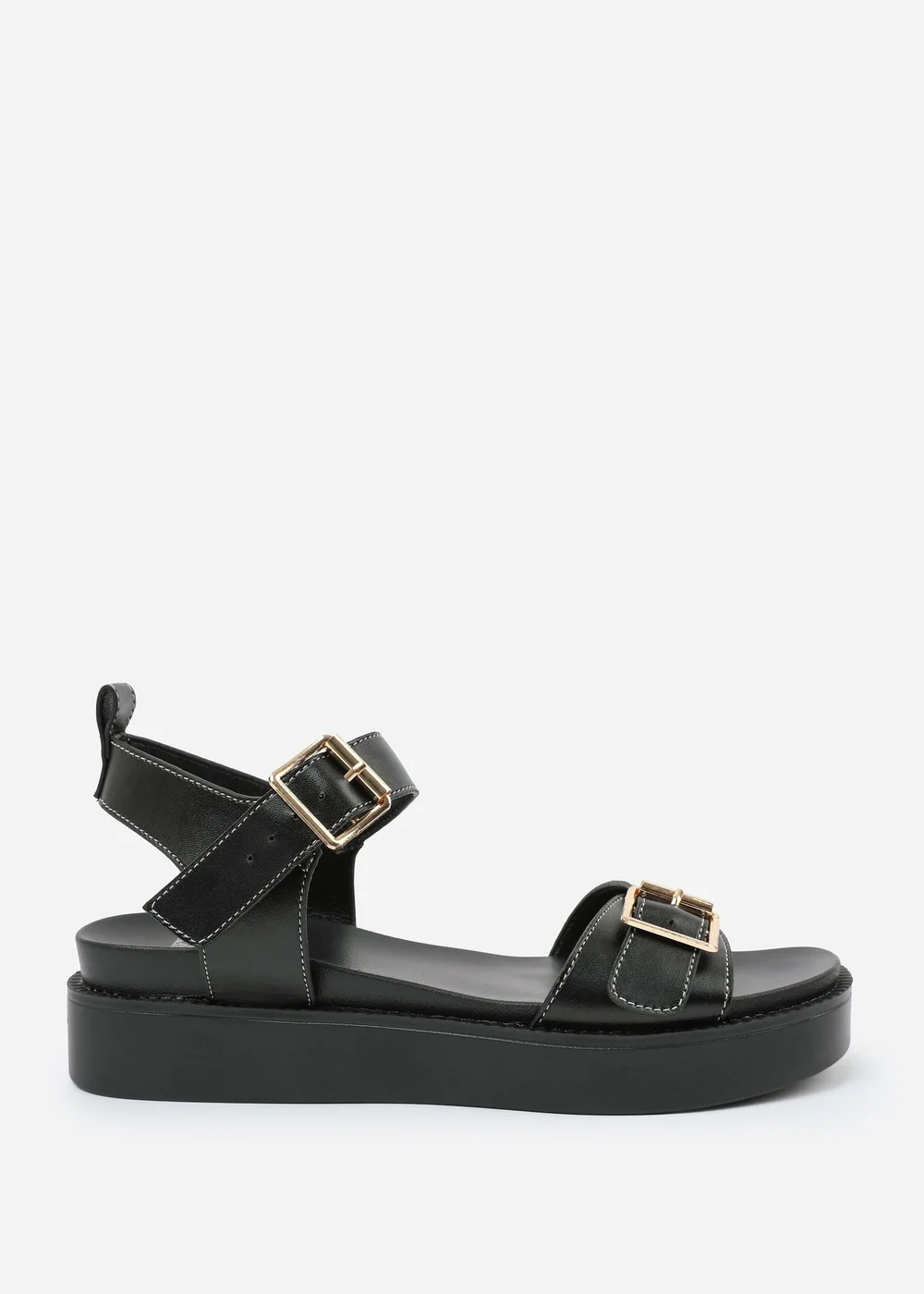 Where's That From Black PU Isabel Double-Buckle-Strap Platform Sandals - 3 Image 1