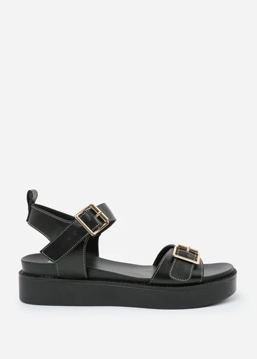 Where's That From Black PU Isabel Double-Buckle-Strap Platform Sandals - 3 Image 1