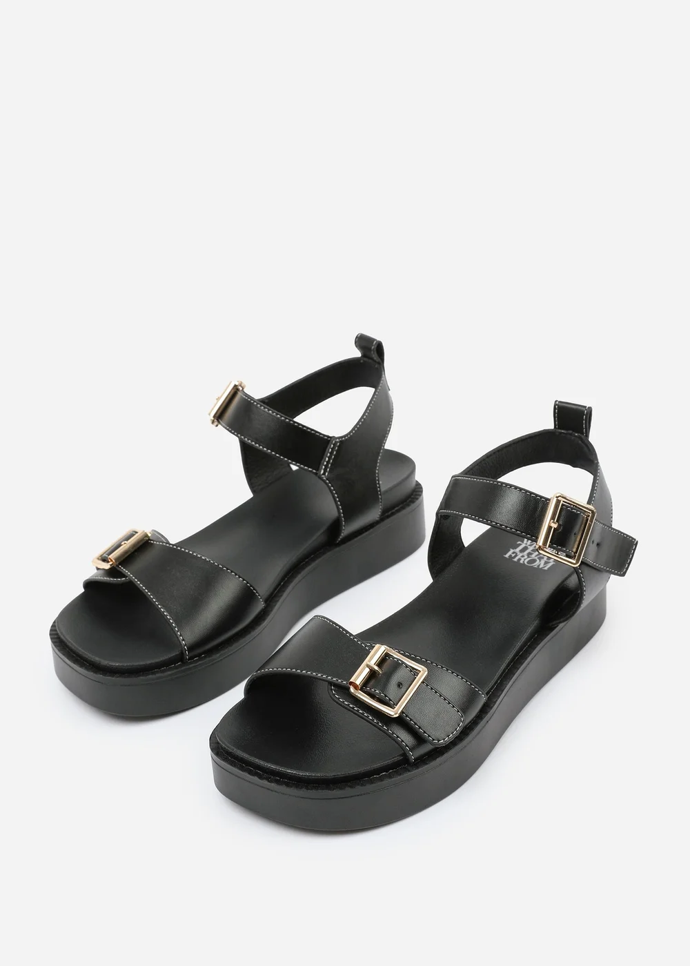 Where's That From Black PU Isabel Double-Buckle-Strap Platform Sandals - 3 Image 3