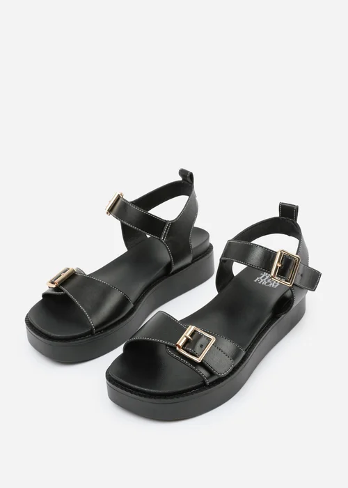 Where's That From Black PU Isabel Double-Buckle-Strap Platform Sandals - 3 Image 3