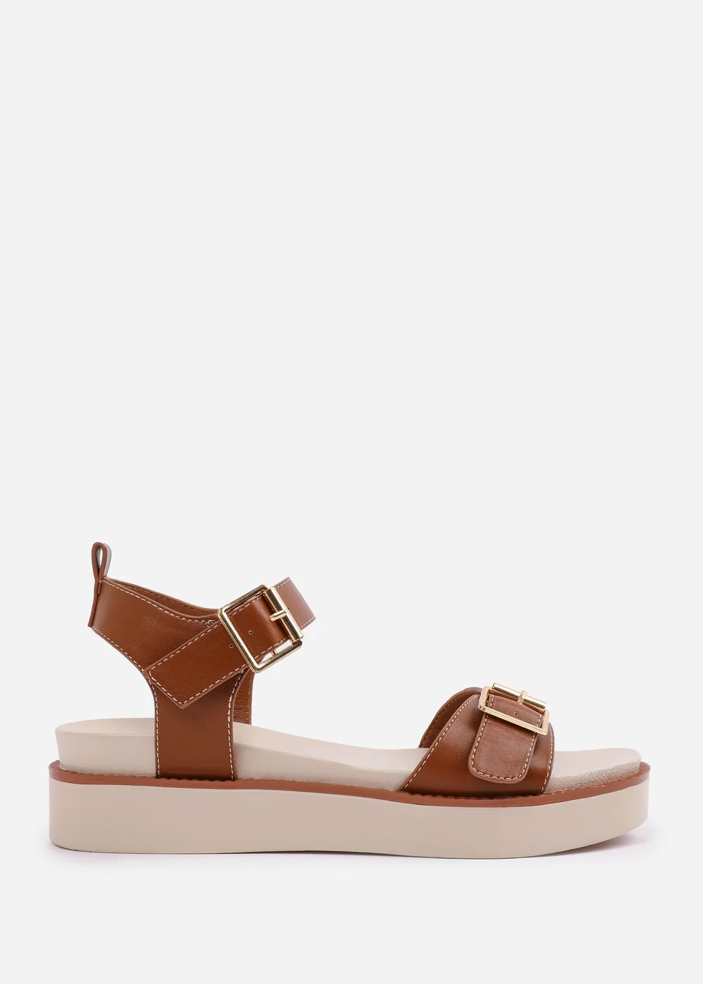 Where's That From Tan PU Isabel Double-Buckle-Strap Platform Sandals - 3 Image 1