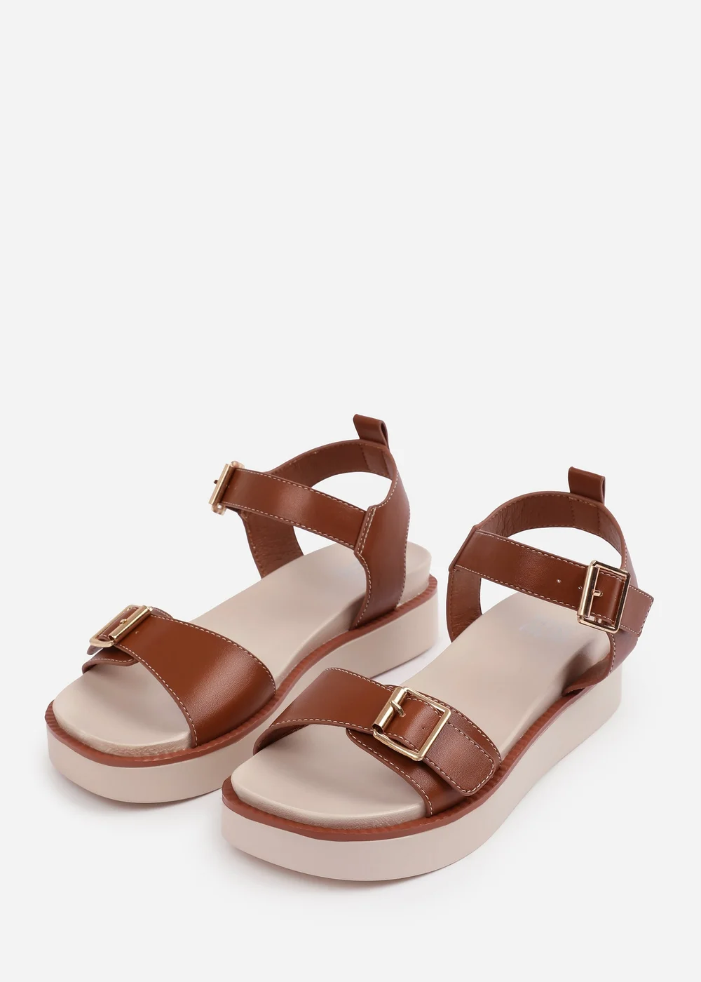 Where's That From Tan PU Isabel Double-Buckle-Strap Platform Sandals - 3 Image 3
