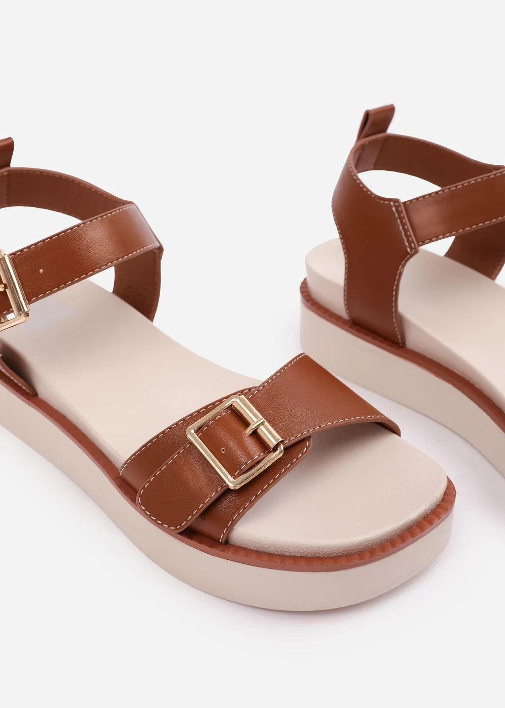 Where's That From Tan PU Isabel Double-Buckle-Strap Platform Sandals - 3 Image 4