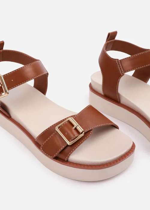 Where's That From Tan PU Isabel Double-Buckle-Strap Platform Sandals - 3 Image 4