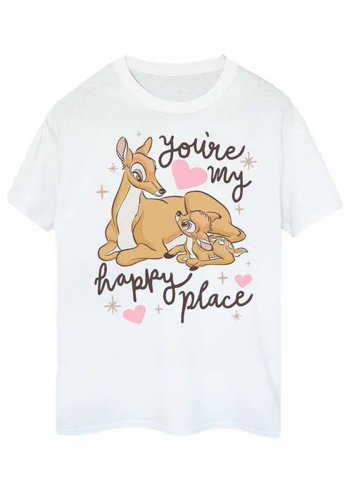 Disney Bambi You're My Happy Place White Boyfriend Fit T-Shirt - Small Image 1