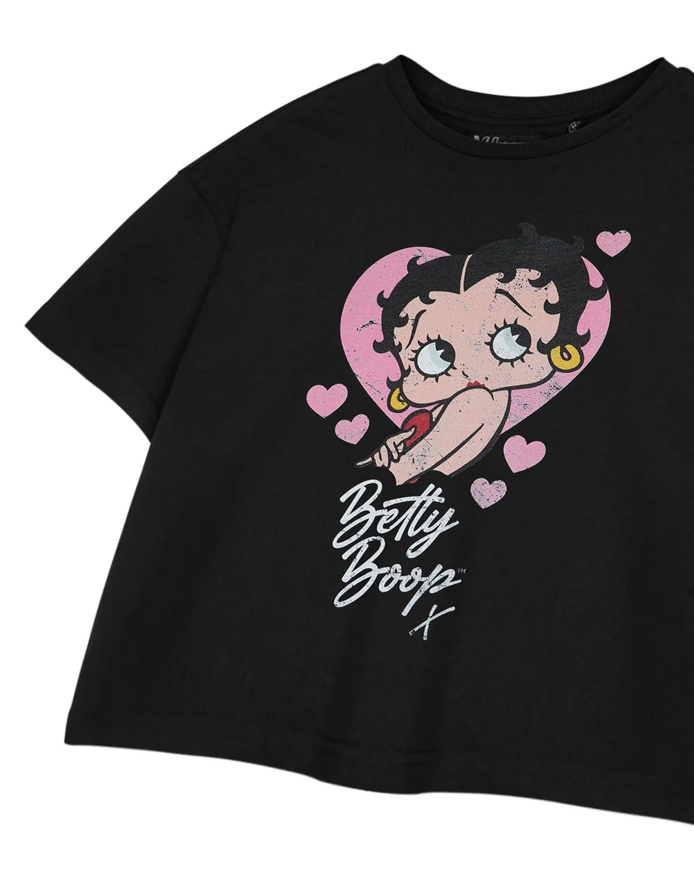 Betty Boop Heart Black Cropped Short Sleeved T-Shirt - Small Image 5