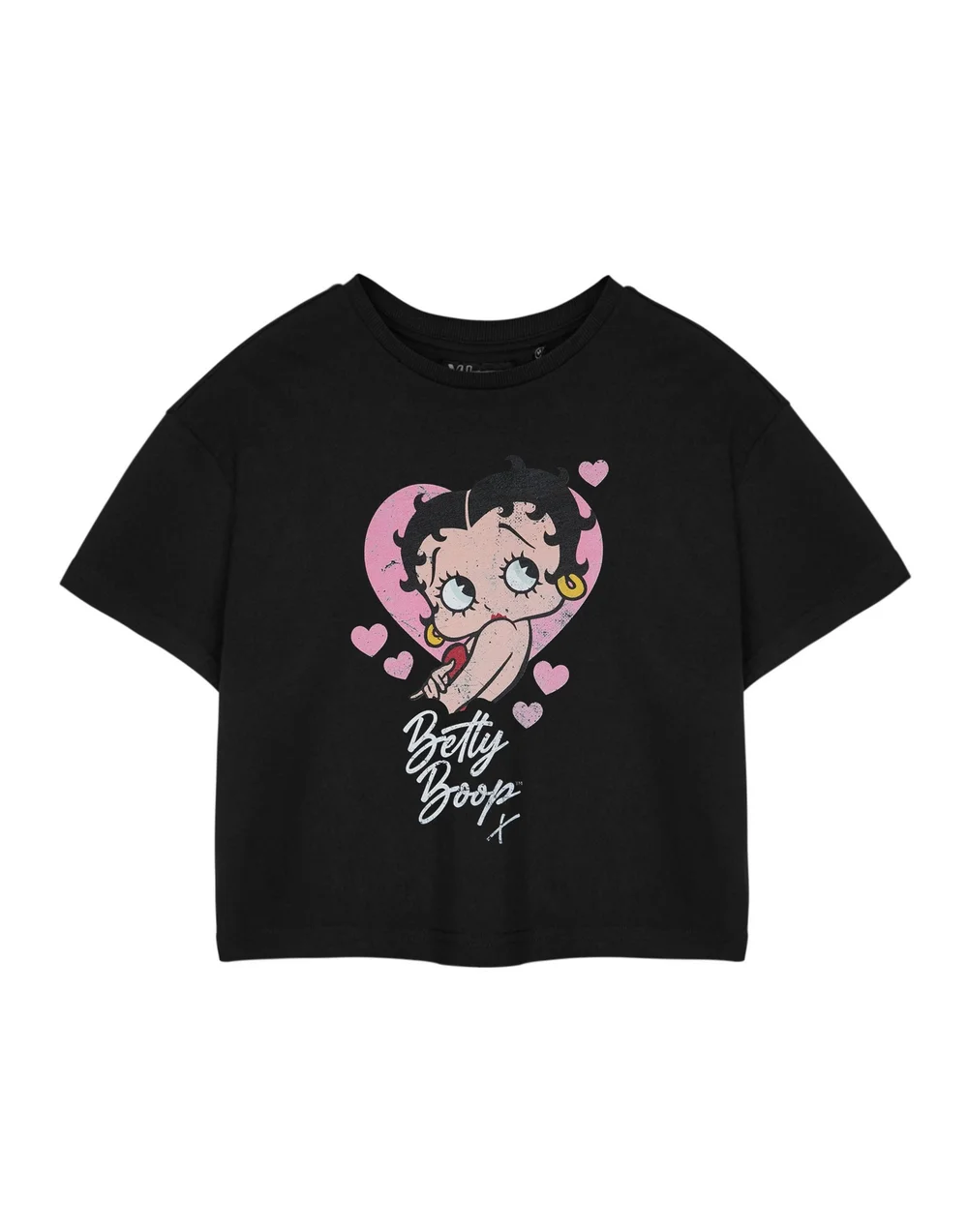 Betty Boop Heart Black Cropped Short Sleeved T-Shirt - Small Image 1