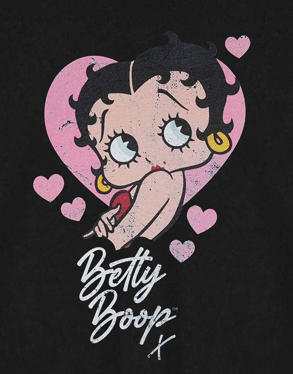 Betty Boop Heart Black Cropped Short Sleeved T-Shirt - Small Image 6