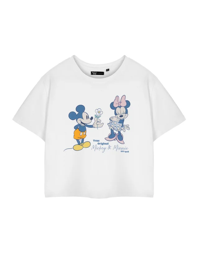 Vanilla Underground Disney True Original Mickey & Minnie White Cropped T-Shirt