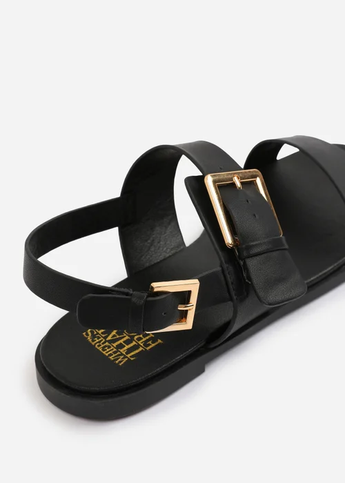 Where's That From Wide-Fit Black PU Camilla Classic Flat Sandals - 3 Image 4