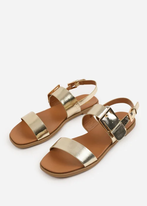 Where's That From Wide-Fit Metallic Gold PU Camilla Classic Flat Sandals - 4 Image 3