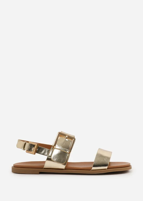 Where's That From Wide-Fit Metallic Gold PU Camilla Classic Flat Sandals - 4 Image 2