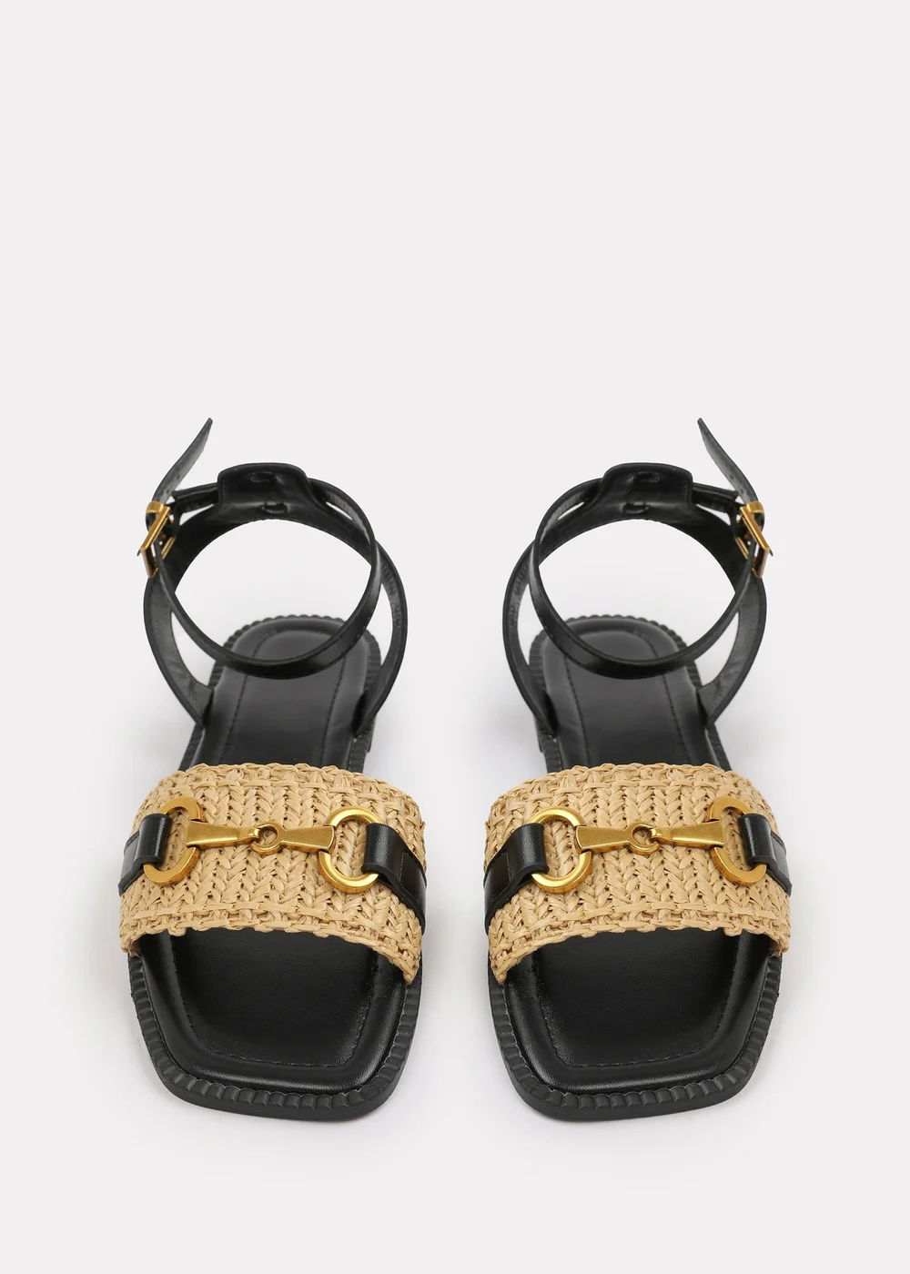 Where's That From Wide-Fit Black-PU Catelyn Straw Detail Strap Sandals - 7 Image 3