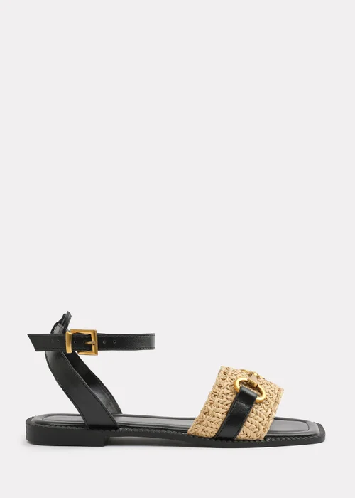 Where's That From Wide-Fit Black-PU Catelyn Straw Detail Strap Sandals - 7 Image 2