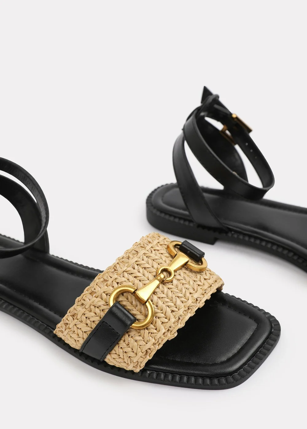 Where's That From Wide-Fit Black-PU Catelyn Straw Detail Strap Sandals - 7 Image 4