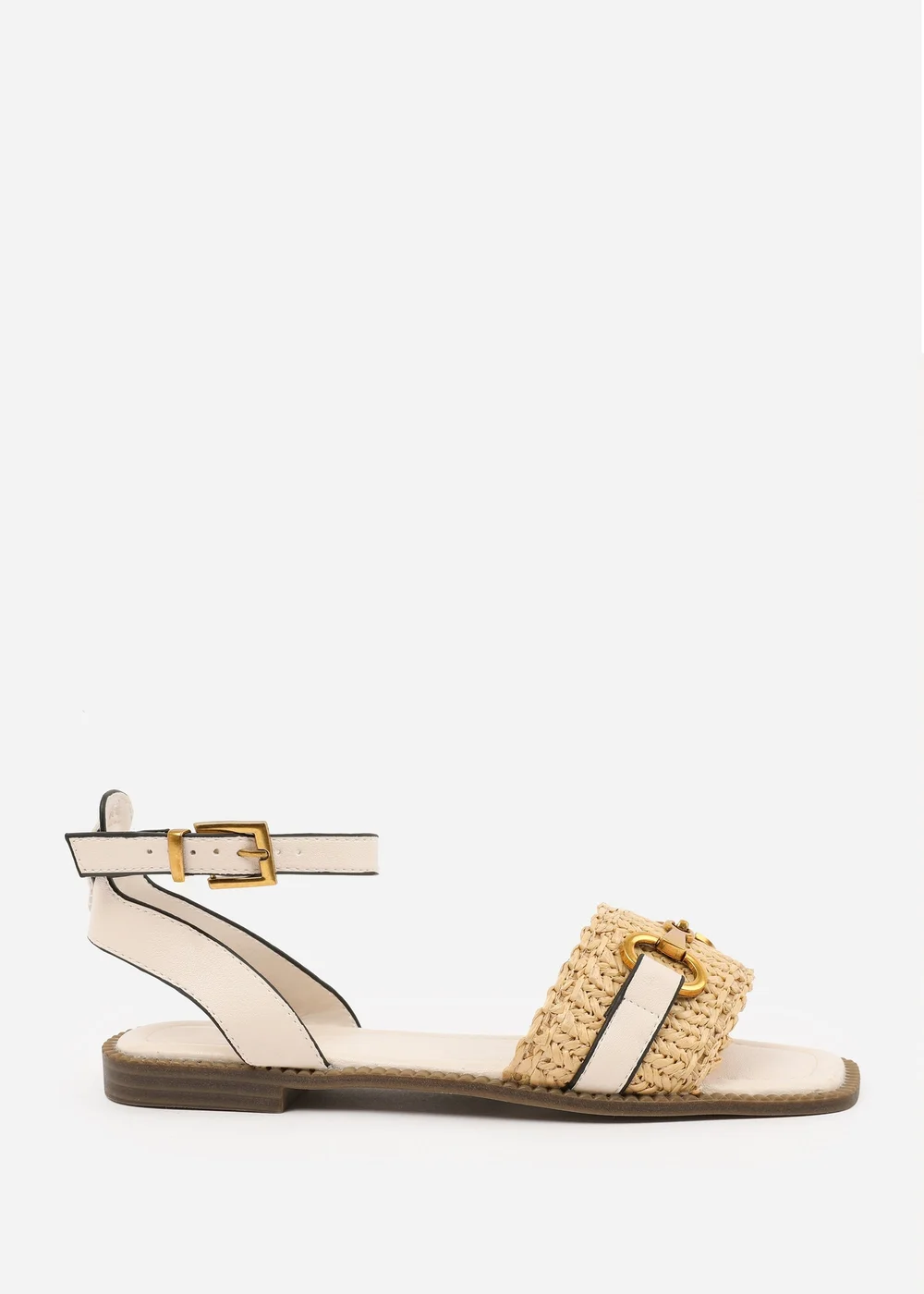 Where's That From Wide-Fit Cream-PU Catelyn Straw Detail Strap Sandals - 3 Image 2