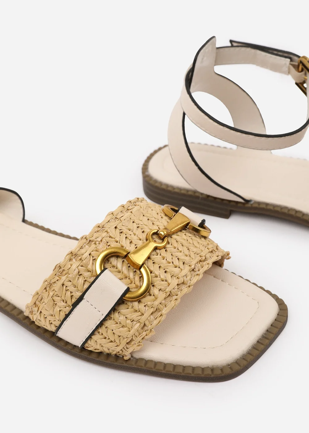 Where's That From Wide-Fit Cream-PU Catelyn Straw Detail Strap Sandals - 3 Image 4