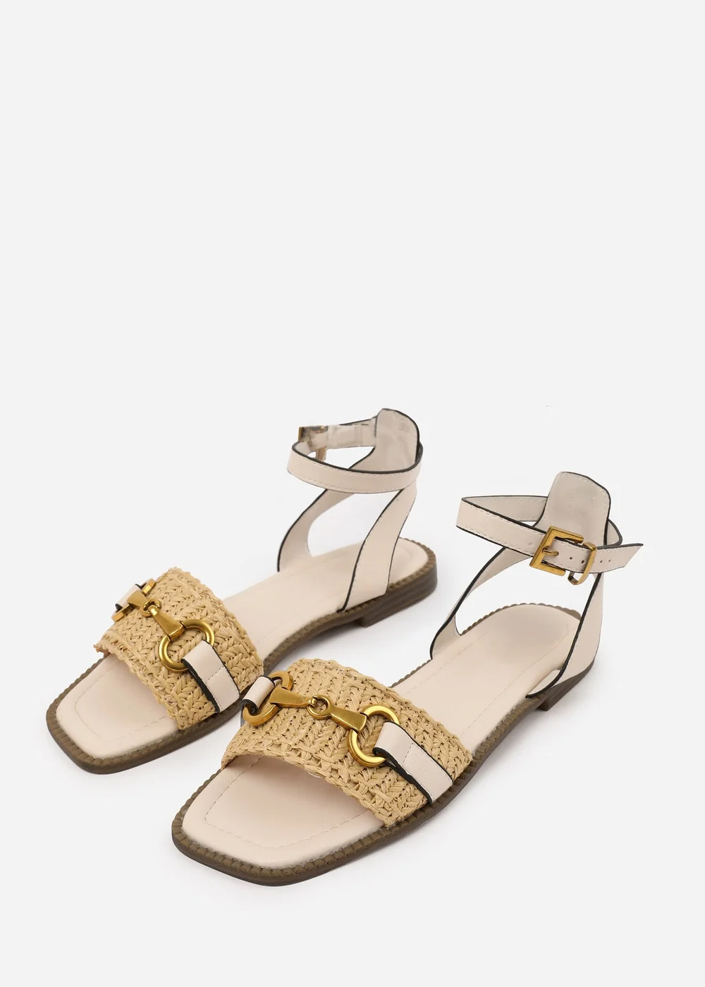 Where's That From Wide-Fit Cream-PU Catelyn Straw Detail Strap Sandals - 3 Image 3