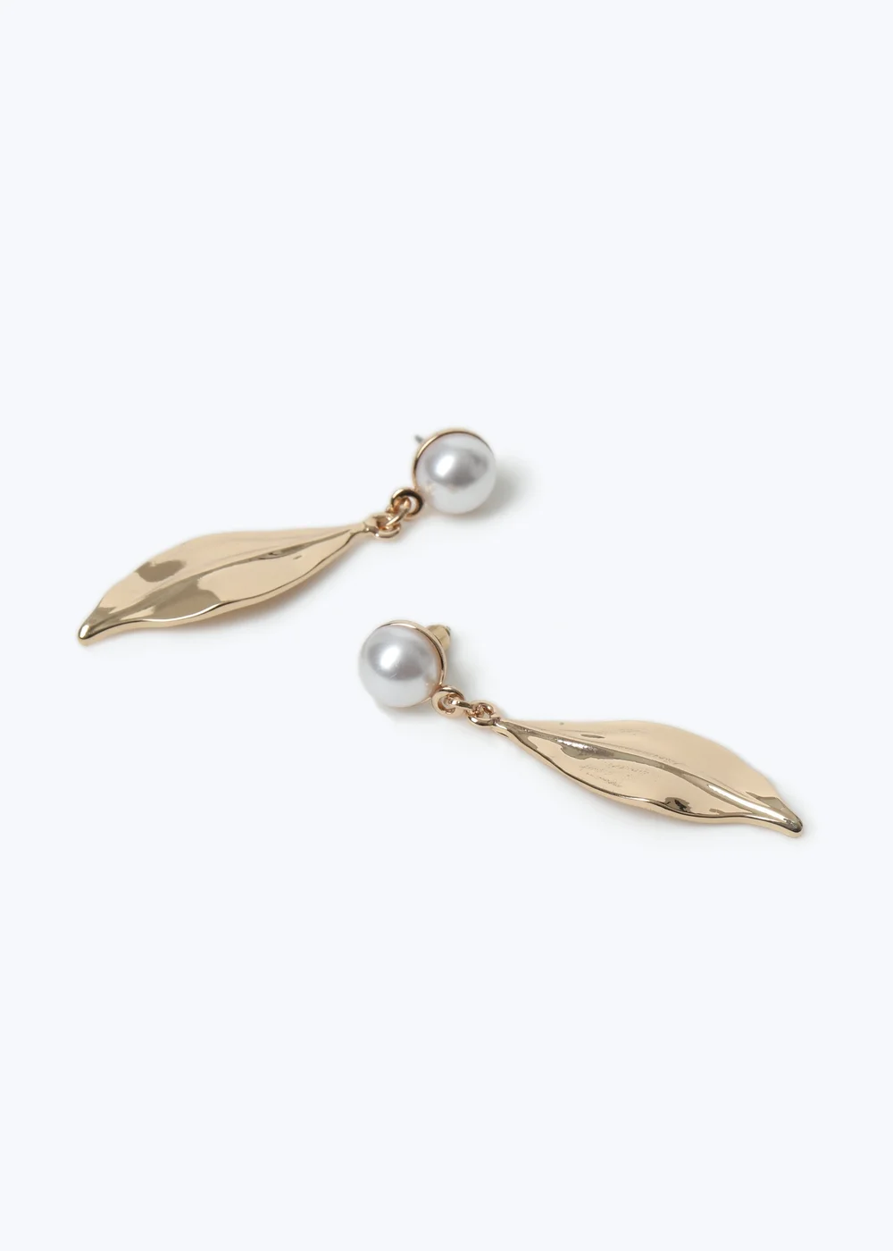 Muse Gold Pearl Leaf Drop Earrings - One Size Image 1
