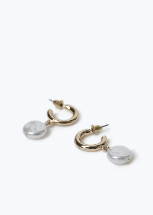Muse Gold Chunky Hoop & Pearl Drop Earrings - One Size Image 2