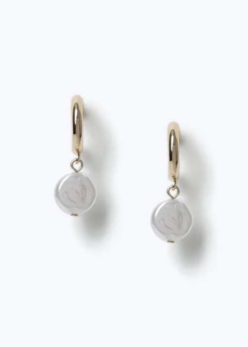 Muse Gold Chunky Hoop & Pearl Drop Earrings - One Size Image 1