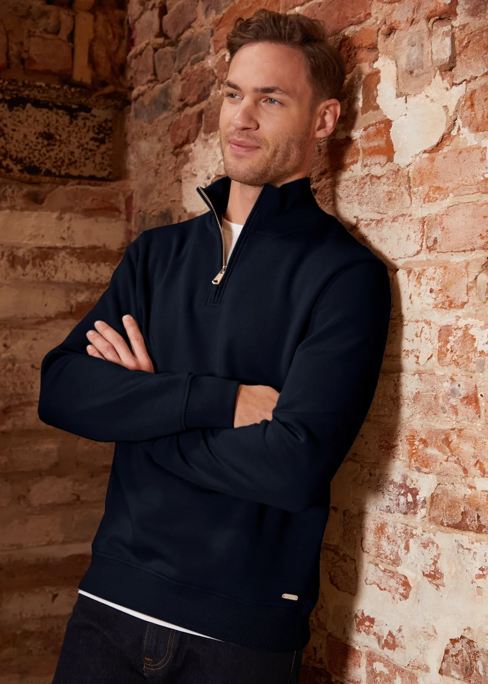 Threadbare Navy Mock T-Shirt Quarter Zip Sweatshirt - 2XL Image 2