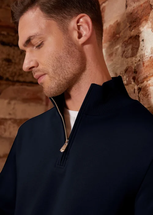 Threadbare Navy Mock T-Shirt Quarter Zip Sweatshirt - 2XL Image 3