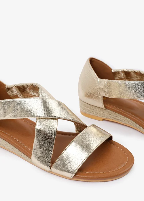 Where's That From Wide-Fit Metallic Gold Hummingbird Low Wedge Shoes - 3 Image 4