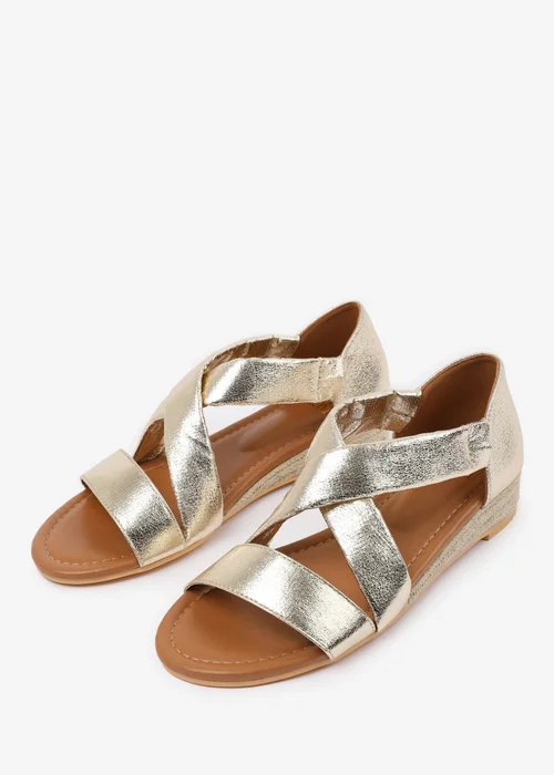 Where's That From Wide-Fit Metallic Gold Hummingbird Low Wedge Shoes - 3 Image 3