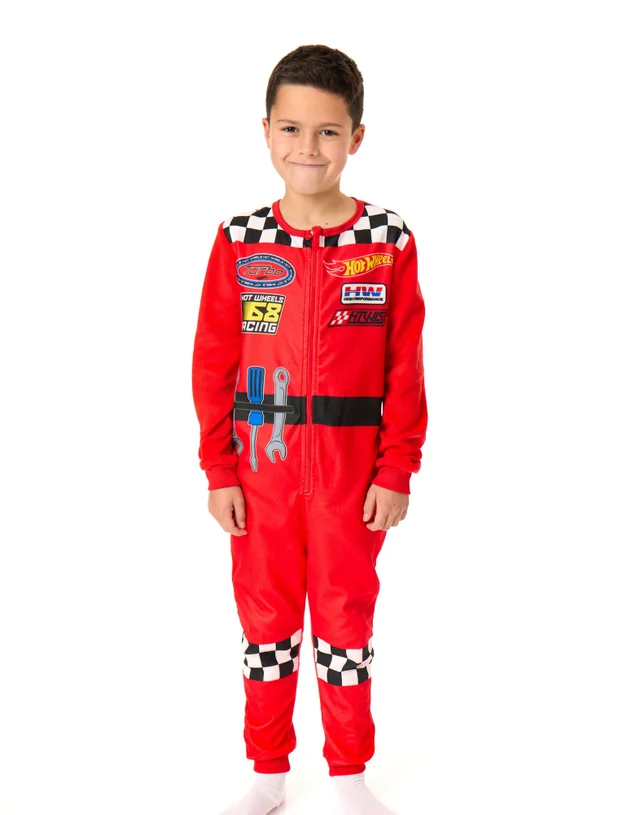 Vanilla Underground Hot Wheels Pit Crew Style Boys Red Onesies (3-10 Years)