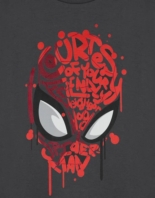 Vanilla Underground Spiderman Friendly Neighbourhood Kids Charcoal T-Shirt (2-14 Years) - 13-14 Yrs Image 6