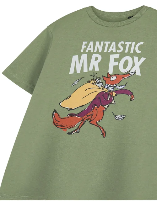 Vanilla Underground Roald Dahl Fantastic Mr Fox Unisex Kids Khaki T-Shirt (3-14 Years) - 7-8 Yrs Image 5
