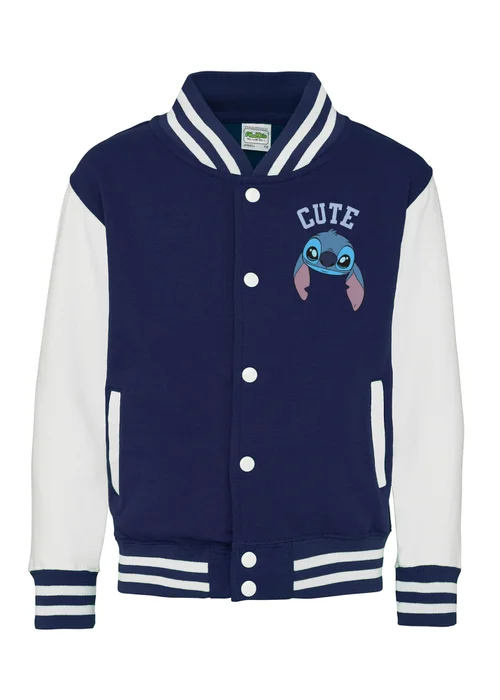 Ada & Ted Disney Lilo & Stitch Cute Girls Navy/White Varsity Jacket (3-13 Years) - 3-4 Yrs Image 1