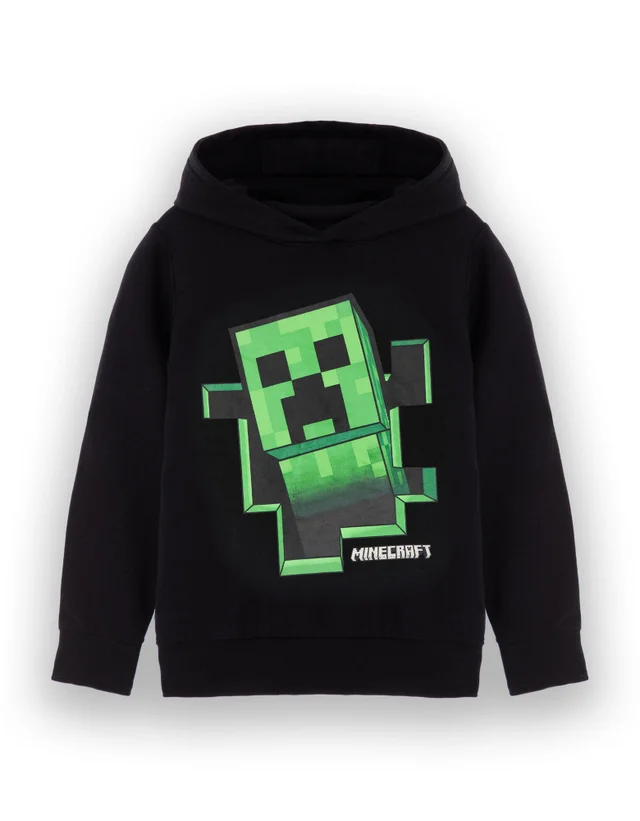 Vanilla Underground Minecraft Creeper Print at Front Big Kids Black Hoodie (5-14 Years)