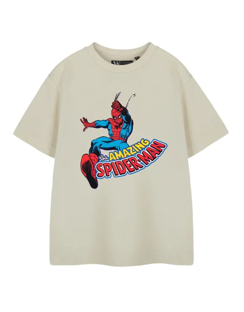 Vanilla Underground Spiderman Web Slinger Oatmeal T-Shirt (2-14 Years) - 3-4 Yrs Image 1