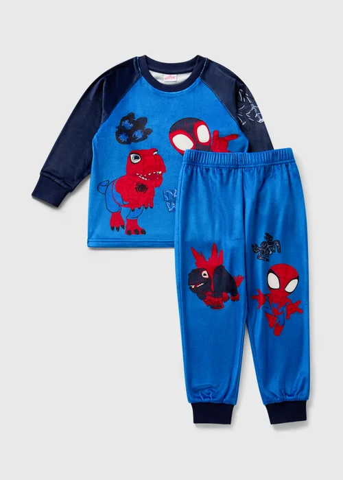 Spidey & Friends Boys Blue Fleece Pyjama Set (1-7yrs) - 1 half year to 2 Image 1