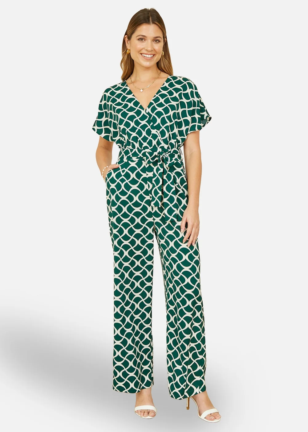 Yumi Green Geometric Print Wrap Jumpsuit - 10 Image 1