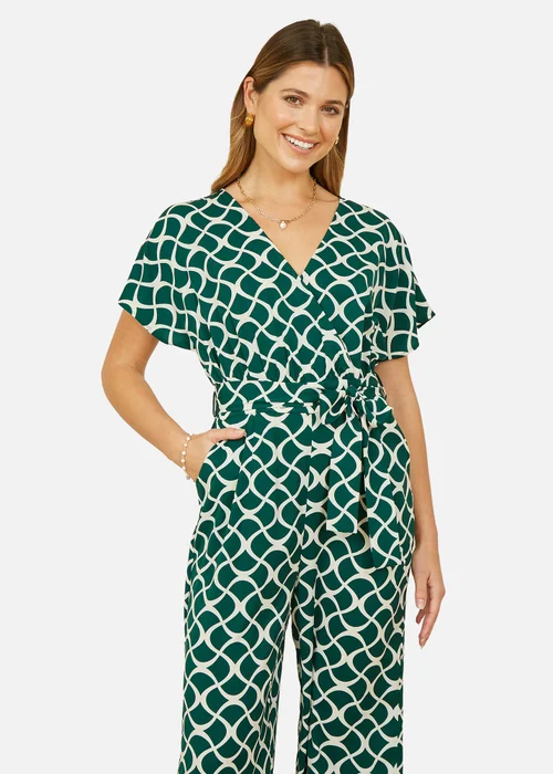 Yumi Green Geometric Print Wrap Jumpsuit - 10 Image 2
