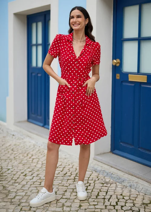 Yumi Red Retro Shirt Polka Dot Dress - 16 Image 1