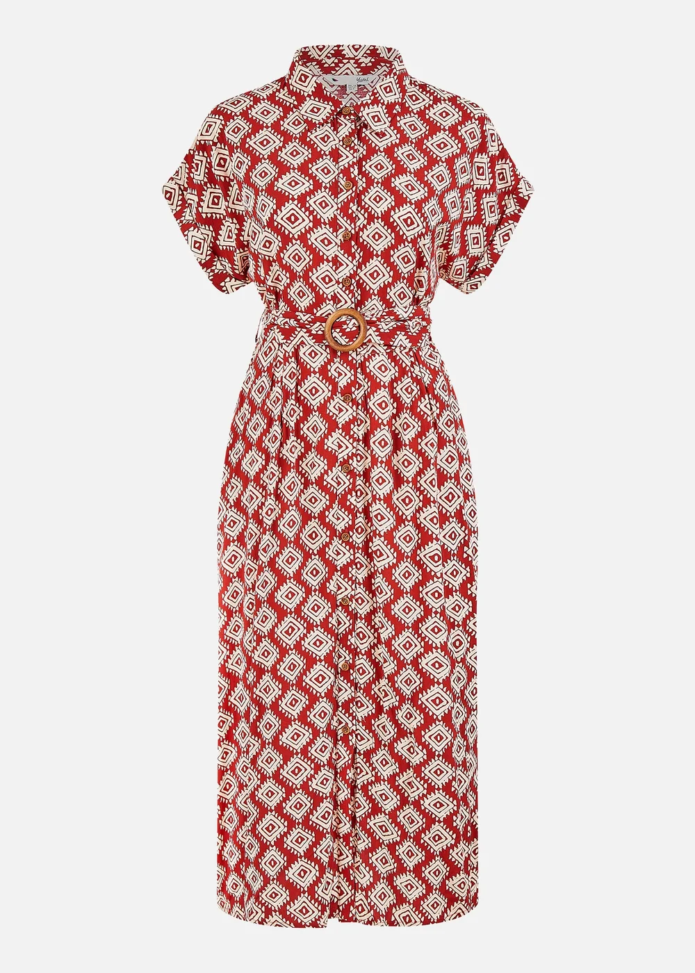 Yumi Red Viscose Midi Shirt Dress With Matching Belt - 14 Image 3