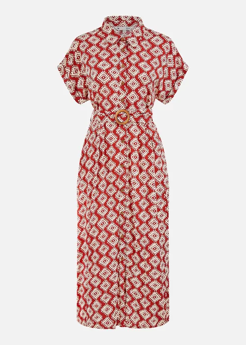 Yumi Red Viscose Midi Shirt Dress With Matching Belt - 14 Image 3