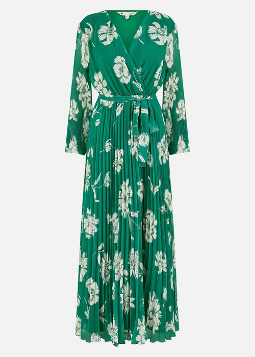Yumi Green Floral Pleated Midi Wrap Long Sleeve Dress - 8 Image 3