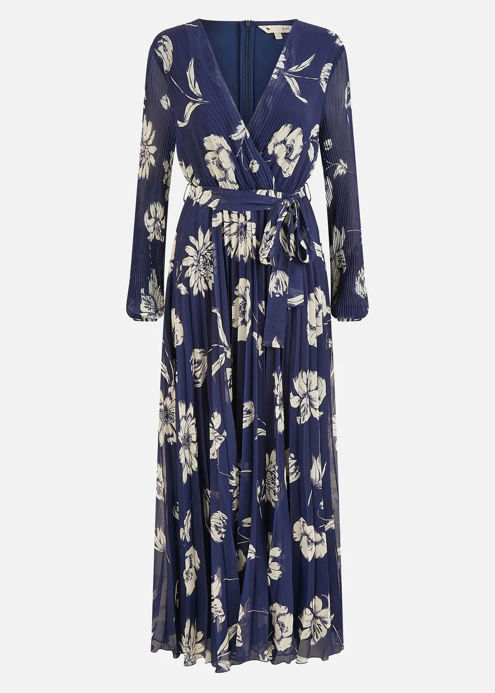 navy floral long sleeve pleated midi dress Keepsake Nobody - Navy Floral Print Midi - Pleated Midi Dress